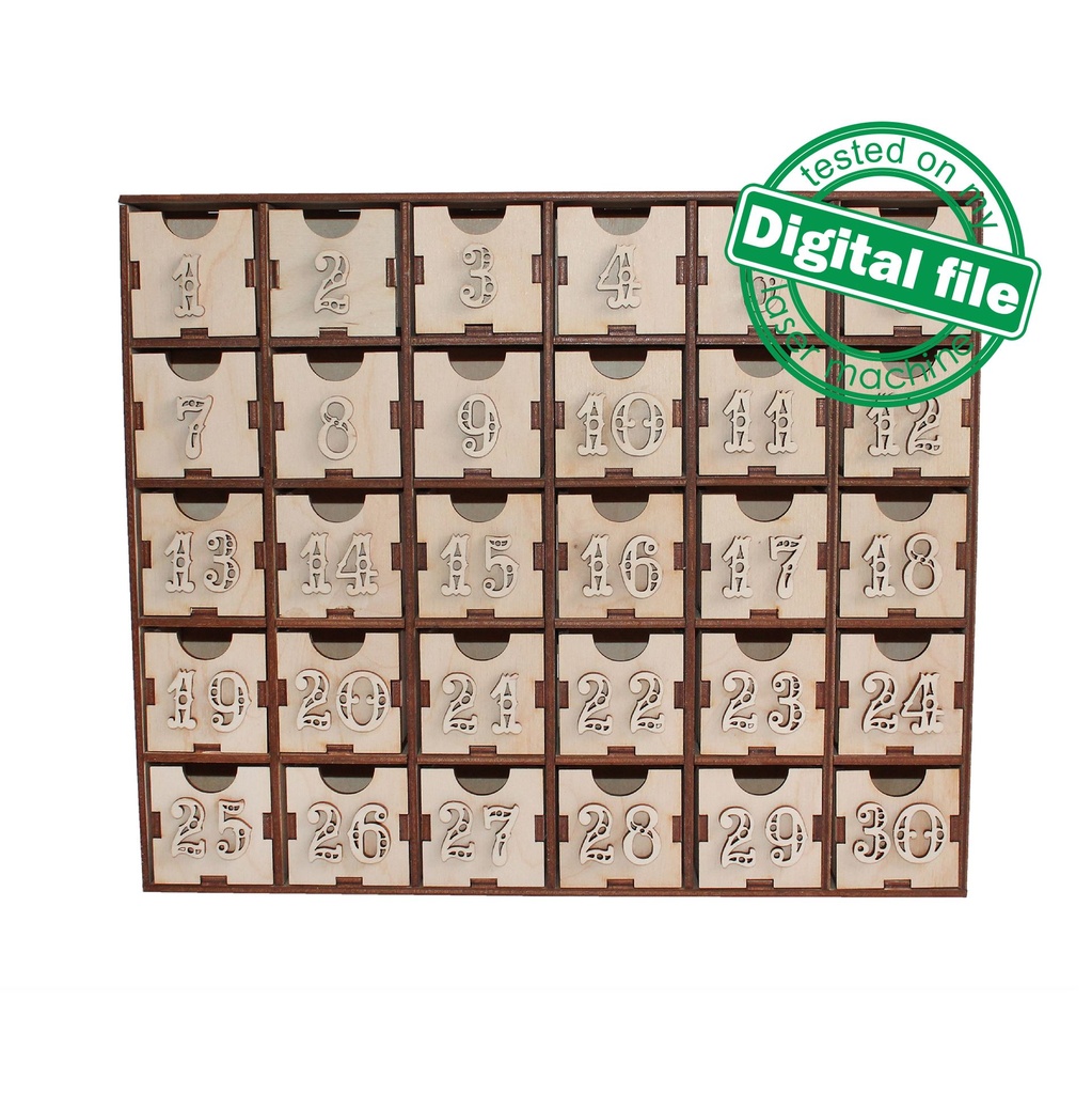 DXF, SVG file for laser Advent calendar Christmas carols 24 or 30 days, Сhildren singing, Winter village, Christmas tree, Material 3.2 mm
