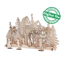 DXF, SVG file for laser Advent calendar Christmas carols 24 or 30 days, Сhildren singing, Winter village, Christmas tree, Material 3.2 mm