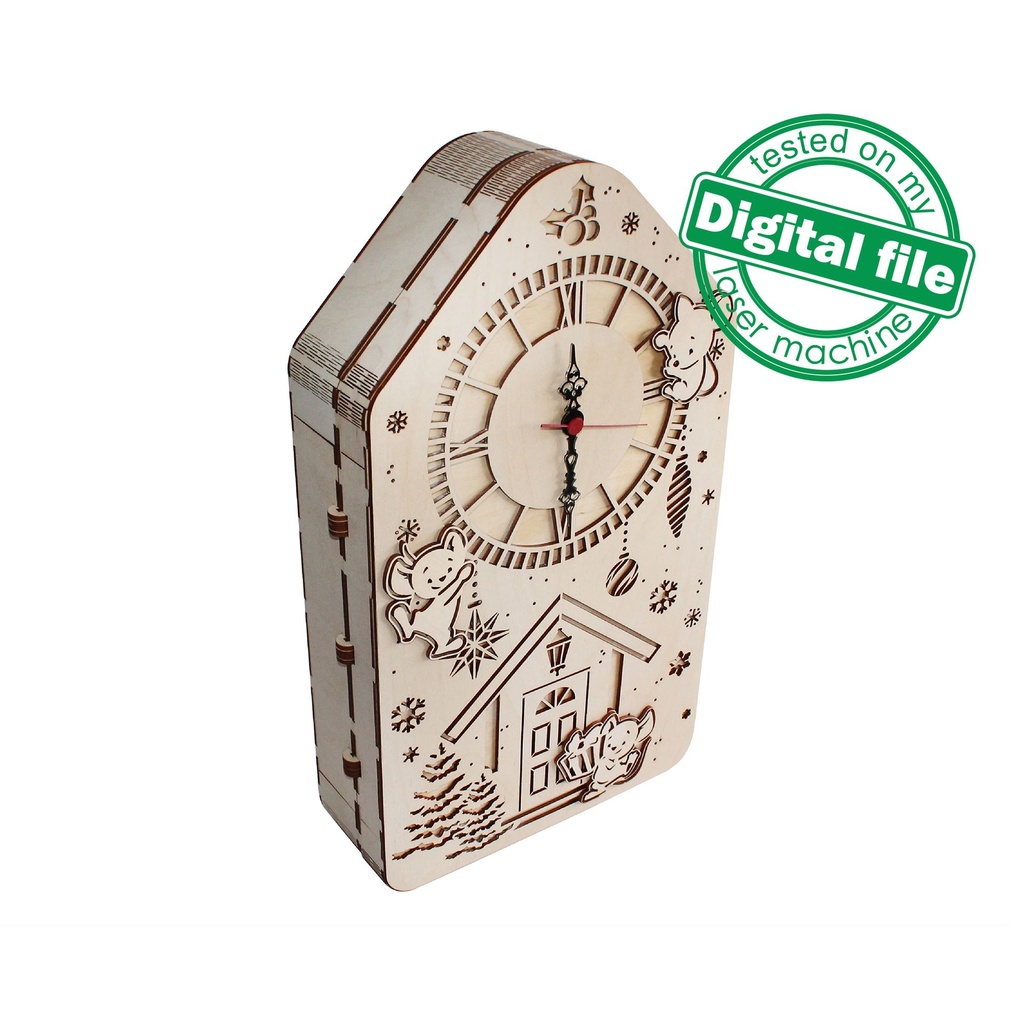 DXF, SVG file for laser Advent calendar House, Clock, Christmas tree, Winter village, Mice, Christmas tree, Plywood or MDF 3.2 mm