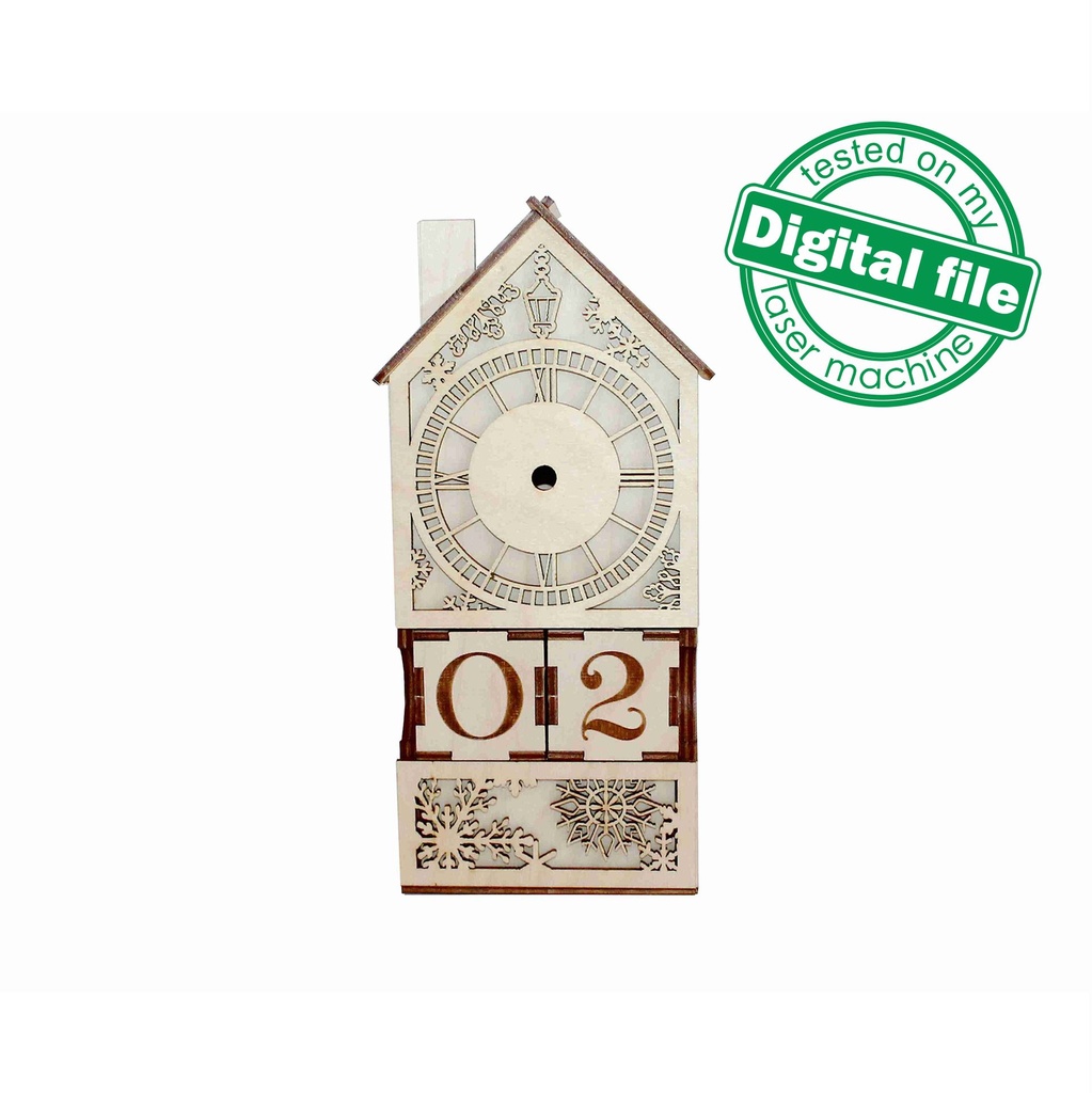 DXF, SVG file for laser Wooden Advent calendar, Christmas countdown, Snowman, Clock, Plywood or MDF 3.2 mm
