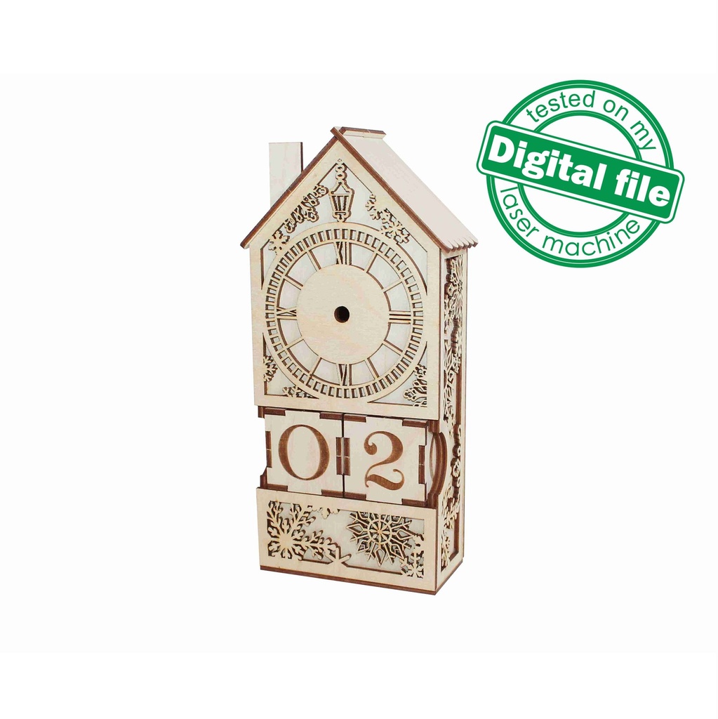 DXF, SVG file for laser Wooden Advent calendar, Christmas countdown, Snowman, Clock, Plywood or MDF 3.2 mm