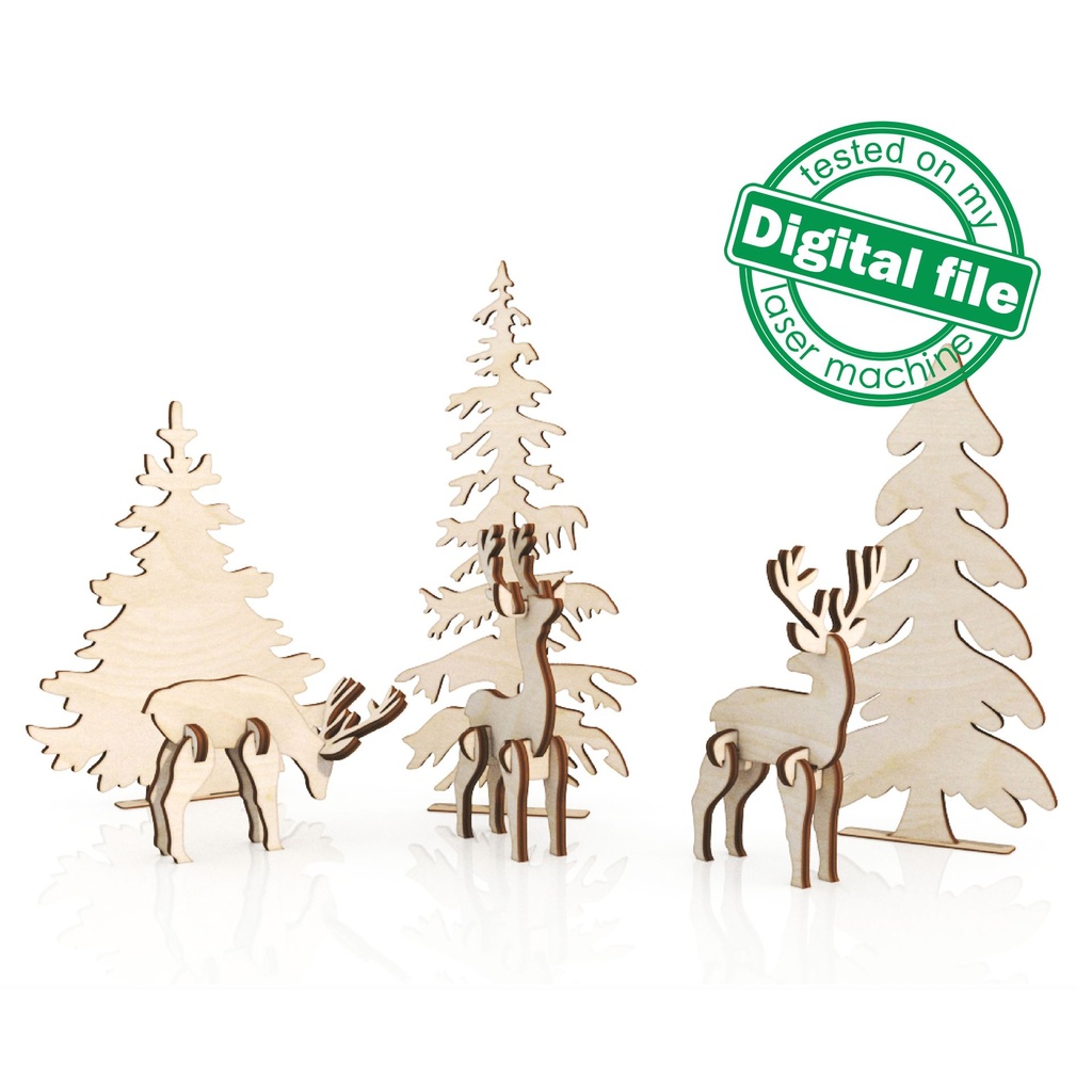 DXF, SVG files for laser 24 or 30 days of Christmas Advent calendar, Winter forest, Deer, Glowforge, Material thickness 1/8 inch (3.2 mm)