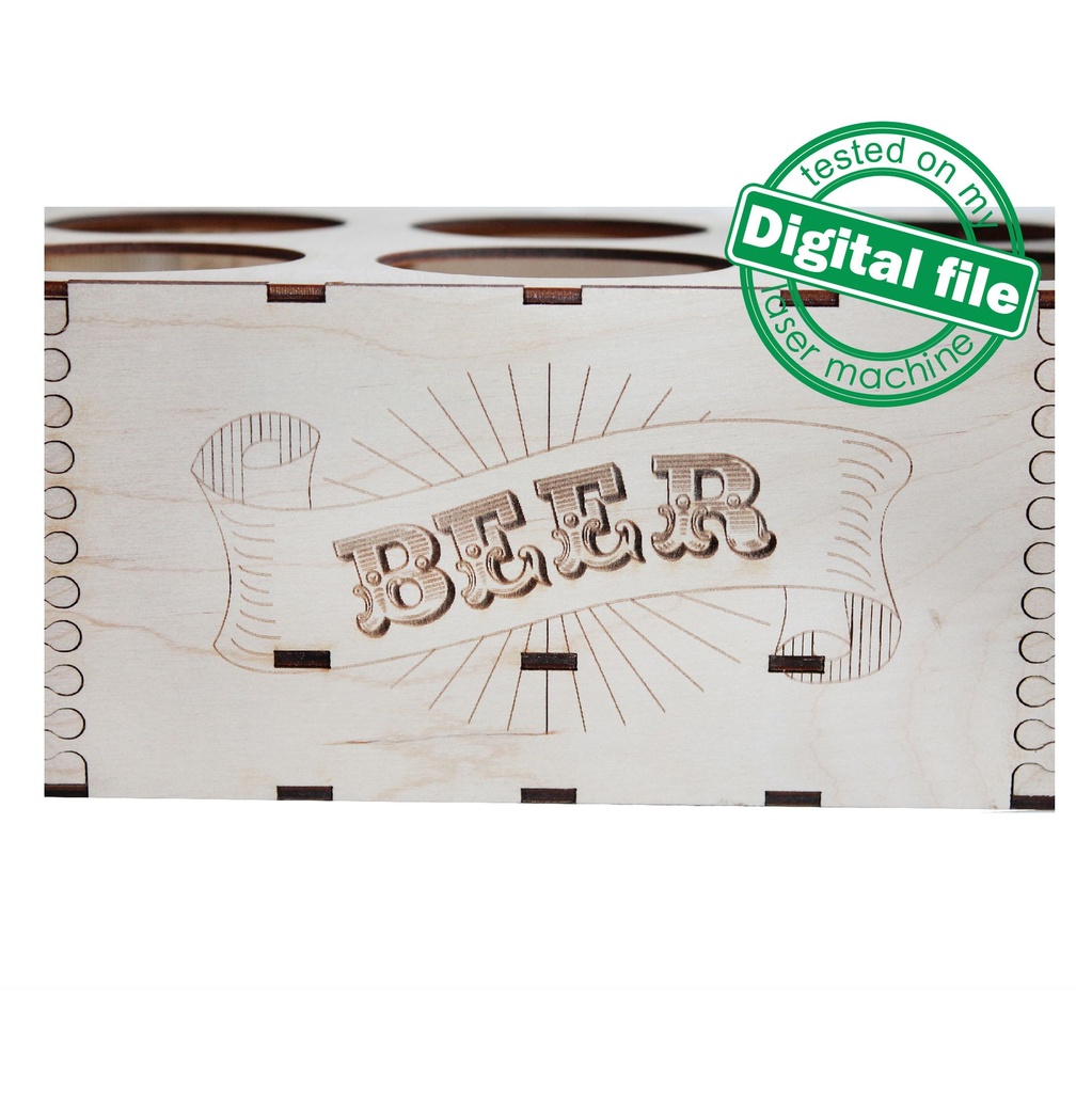 DXF, SVG files for laser Beer holder box, Vector project, Glowforge, Material thickness 1/8 inch (3.2 mm)