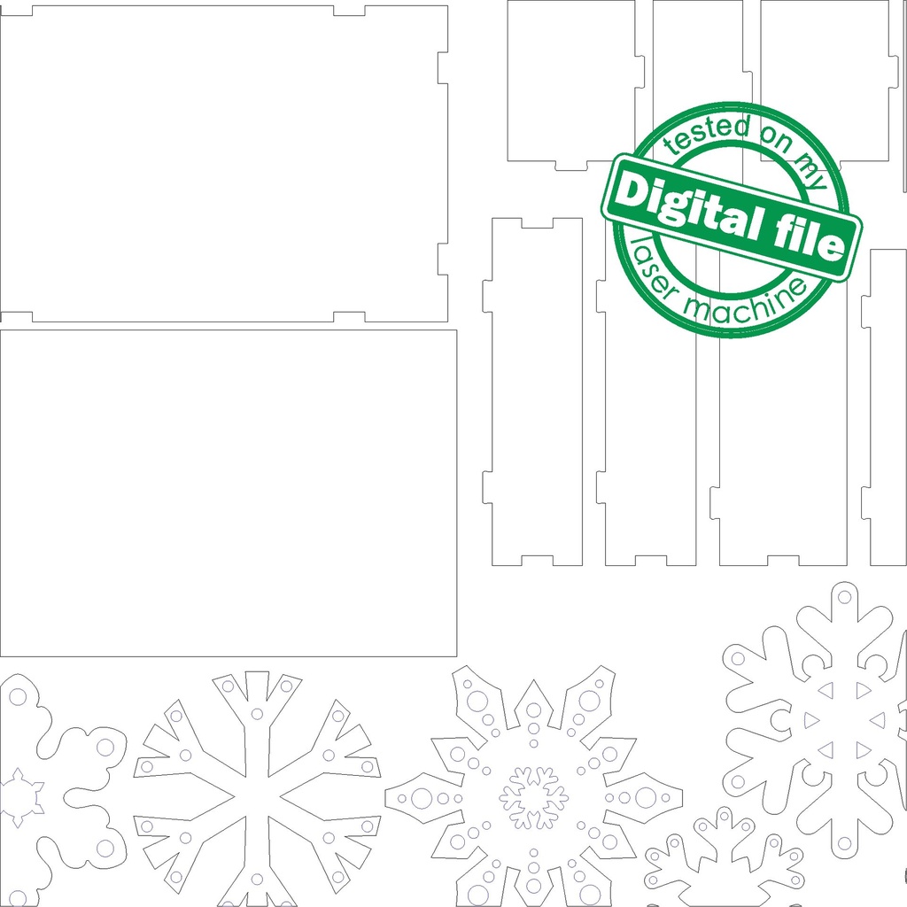 DXF, SVG files for laser Big set Snowflakes into gift box, 18 different design, Glowforge, Material thickness 3.2 mm