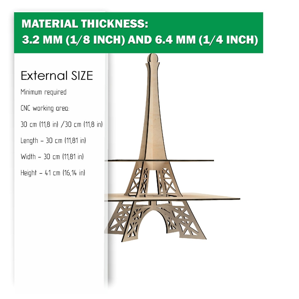 DXF, SVG files for laser Candy bar stand for cupcakes, Paris Collection, Tower Eiffel, Glowforge, Two material thickness 3.2 / 6.4 mm