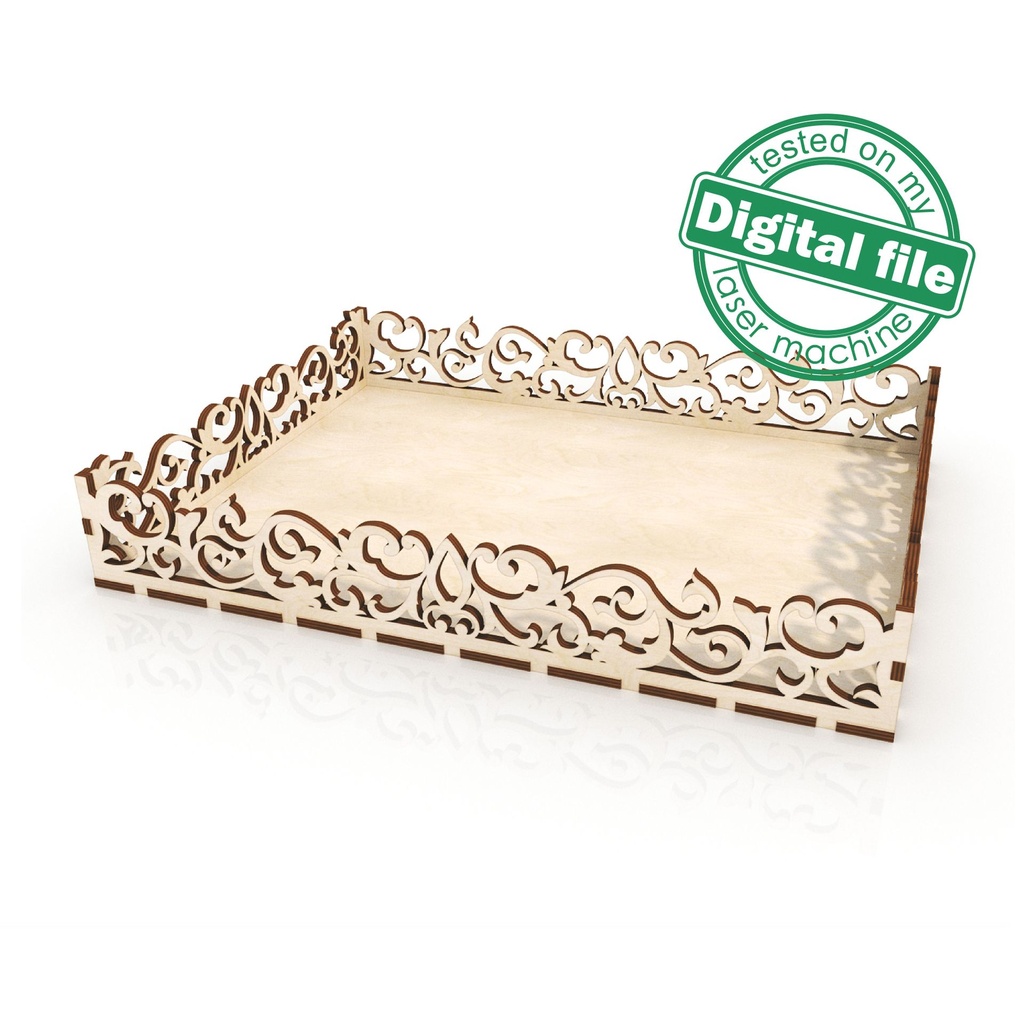 DXF, SVG files for laser Carved tray, Farmhouse, Glowforge, Home Bakery, Wood Bread Tray, 2 different material thickness 3.2 and 6.4 mm