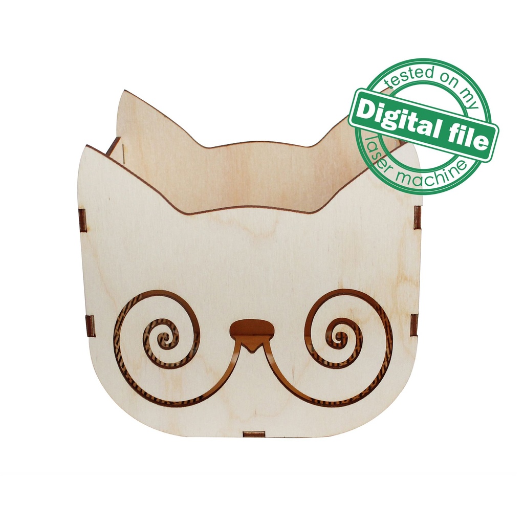DXF, SVG files for laser Cat box, Crochet Storage Box, Knitting Yarn Box, Vector project, Glowforge, Material thickness 1/8 inch (3.2 mm)