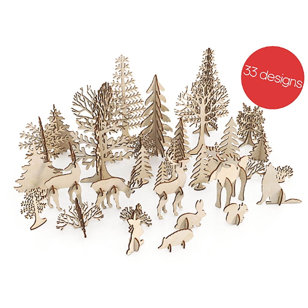 DXF, SVG files for laser Christmas Decor Enchanted forest, Super Big Set, Bundle of 33 pieces, Winter Scene, Glowforge, Matherial 3.2 mm