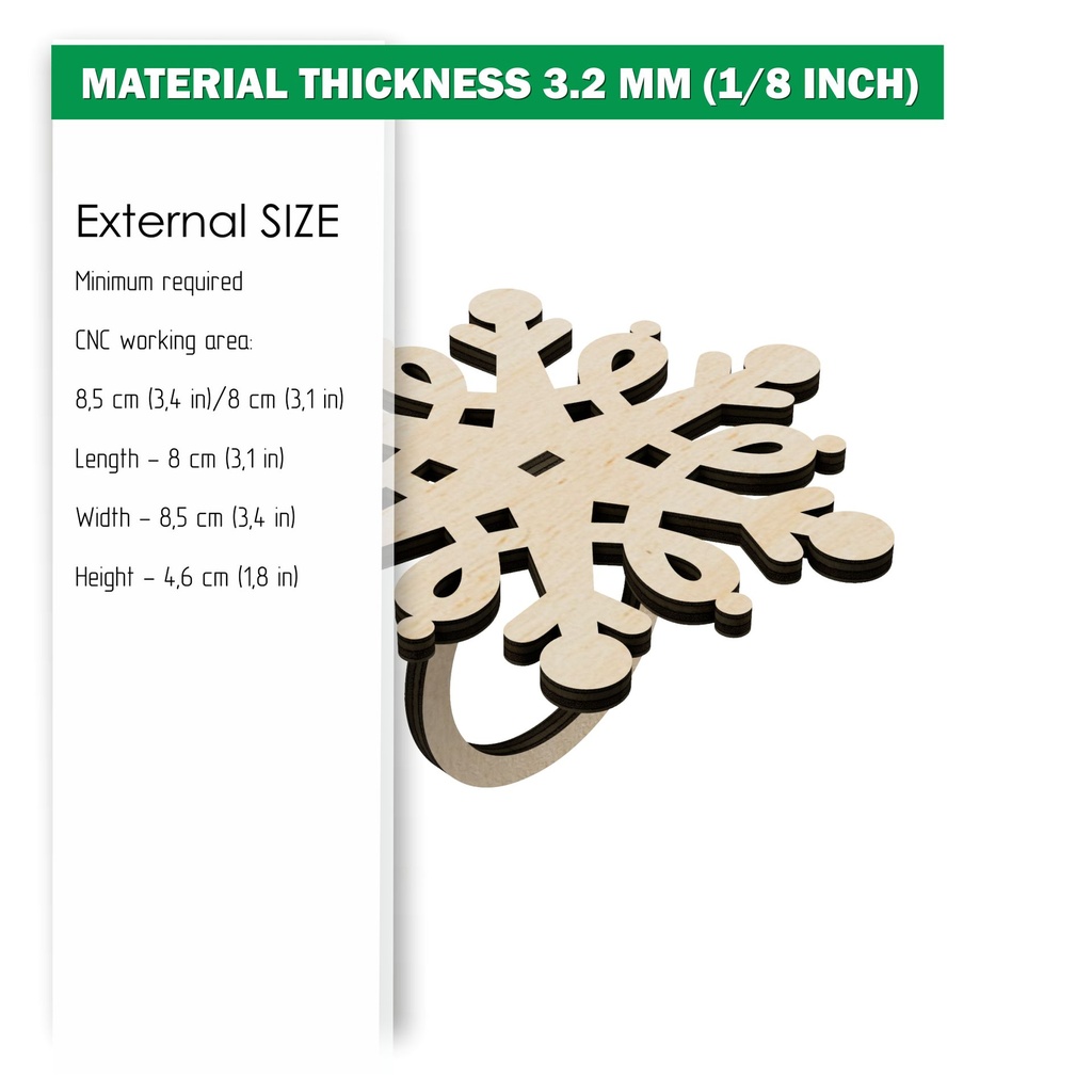 DXF, SVG files for laser Christmas Napkin ring Snowflake, Glowforge, Material thickness 1/8 inch (3.2 mm)