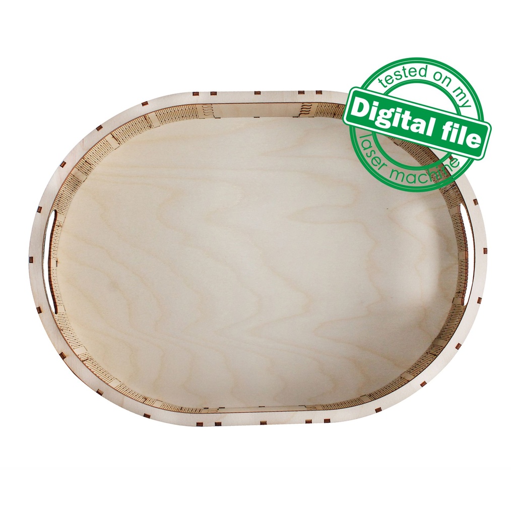 DXF, SVG files for laser Wooden Oval Tray, flexible plywood, Vector project, retro design, Glowforge ready file, Material thickness 3.2 mm