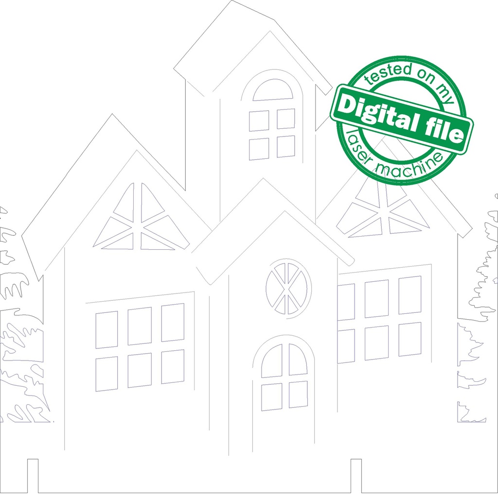 DXF, SVG files for laser Christmas Wintar Village, Church, Winter Forest, Rustic Wood, Glowforge, Material thickness 3.2 / 6.4 mm