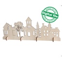 DXF, SVG files for laser Christmas Winter Village, Church, Forest, Rustic Wood, Glowforge, Material thickness 3.2 / 6.4 mm
