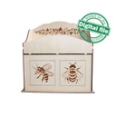 DXF, SVG files for laser Desktop Storage box with drawer King bee, laurel branch, Organiser, Two different material thickness 3.2 / 6.4 mm