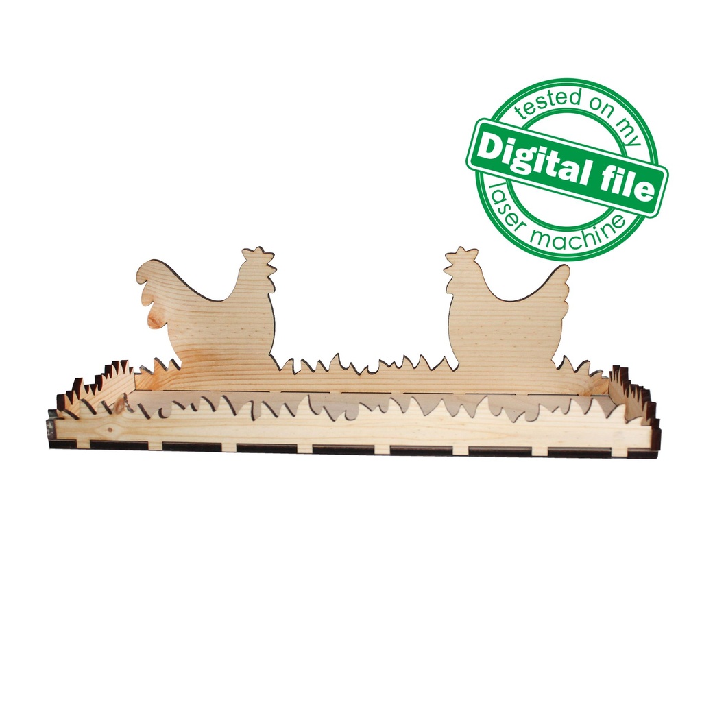 DXF, SVG files for laser Easter Tray or Candle holder, 3 Designs, Rabbit, Bunny, Rooster, Two different material thickness 3.2 / 6.4 mm
