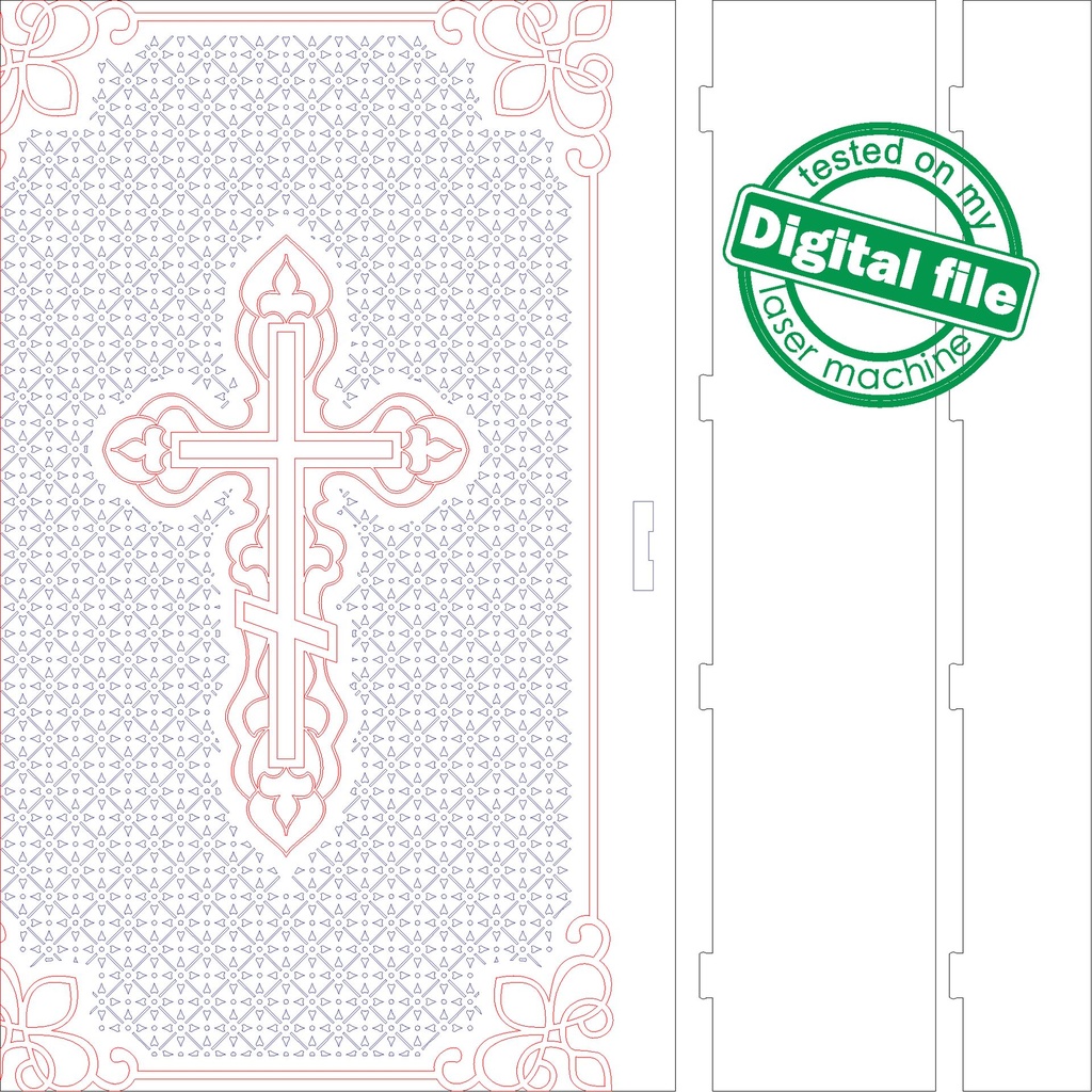 DXF, SVG files for laser Gift Book box Holy bible, living hinge, flexible plywood, Glowforge, Material thickness 1/8 inch (3.2 mm)