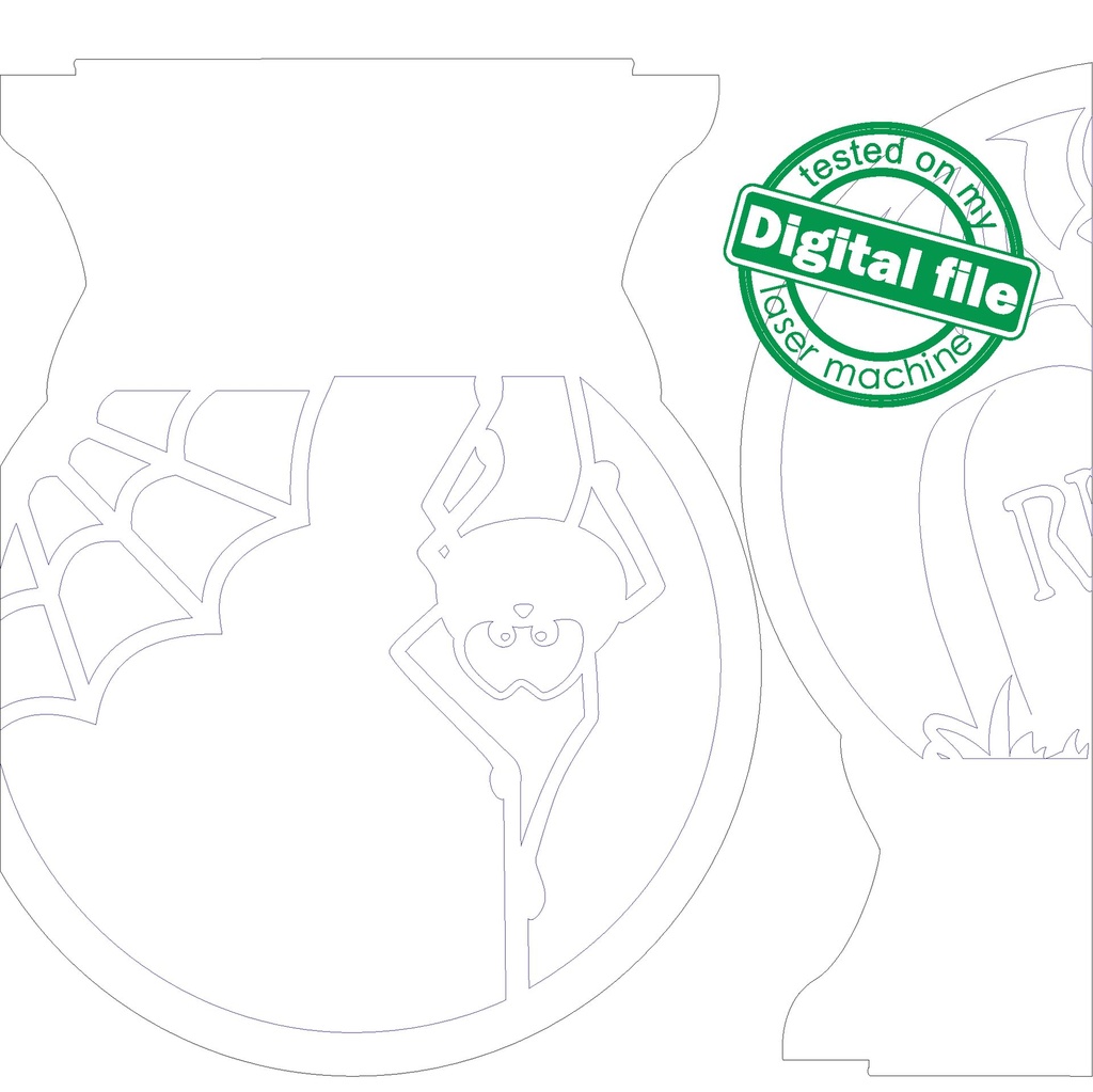 DXF, SVG files for laser Halloween Decoration idea "RIP", Cemetery, Graves, Bat, Spider, Fence, Cobweb, Material thickness 1/8 inch (3.2 mm)