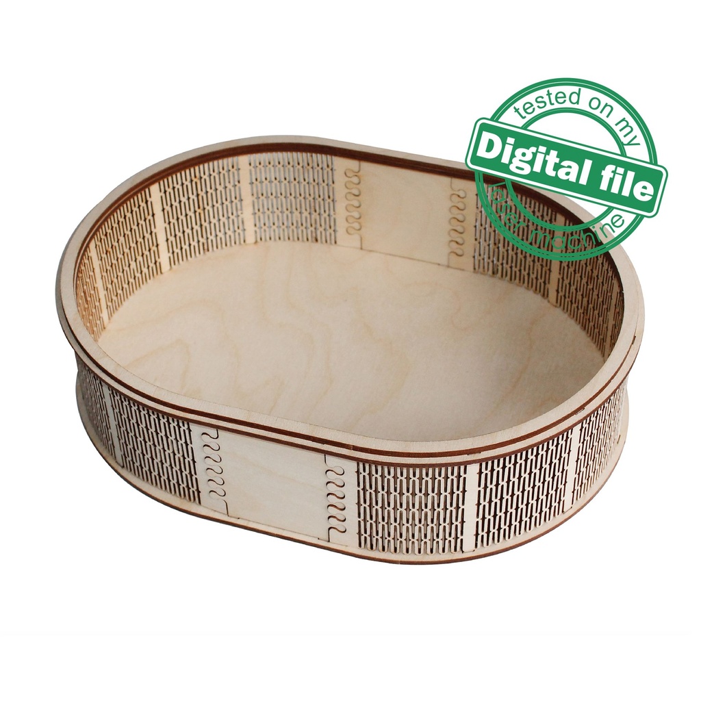 DXF, SVG files for laser Wooden Oval Tray with coasters, flexible plywood, Glowforge ready file, Material thickness 3.2 mm