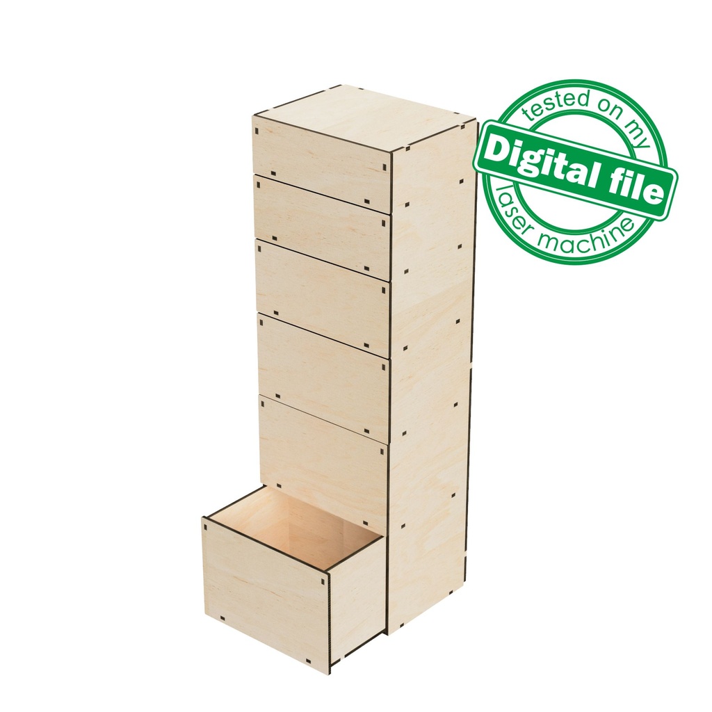 DXF, SVG files for laser Tall Wooden Chest of Drawers, Box Storage, different boxes, desk organization ideas, Material 3.2 mm (1/8'')