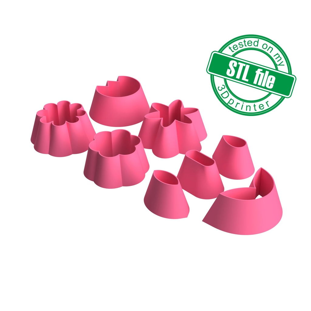 Floral Combo #6, Tulip, Flower, Leaf and drop, Digital STL File For 3D Printing, Polymer Clay Cutter, Micro Cutter, 8 different designs