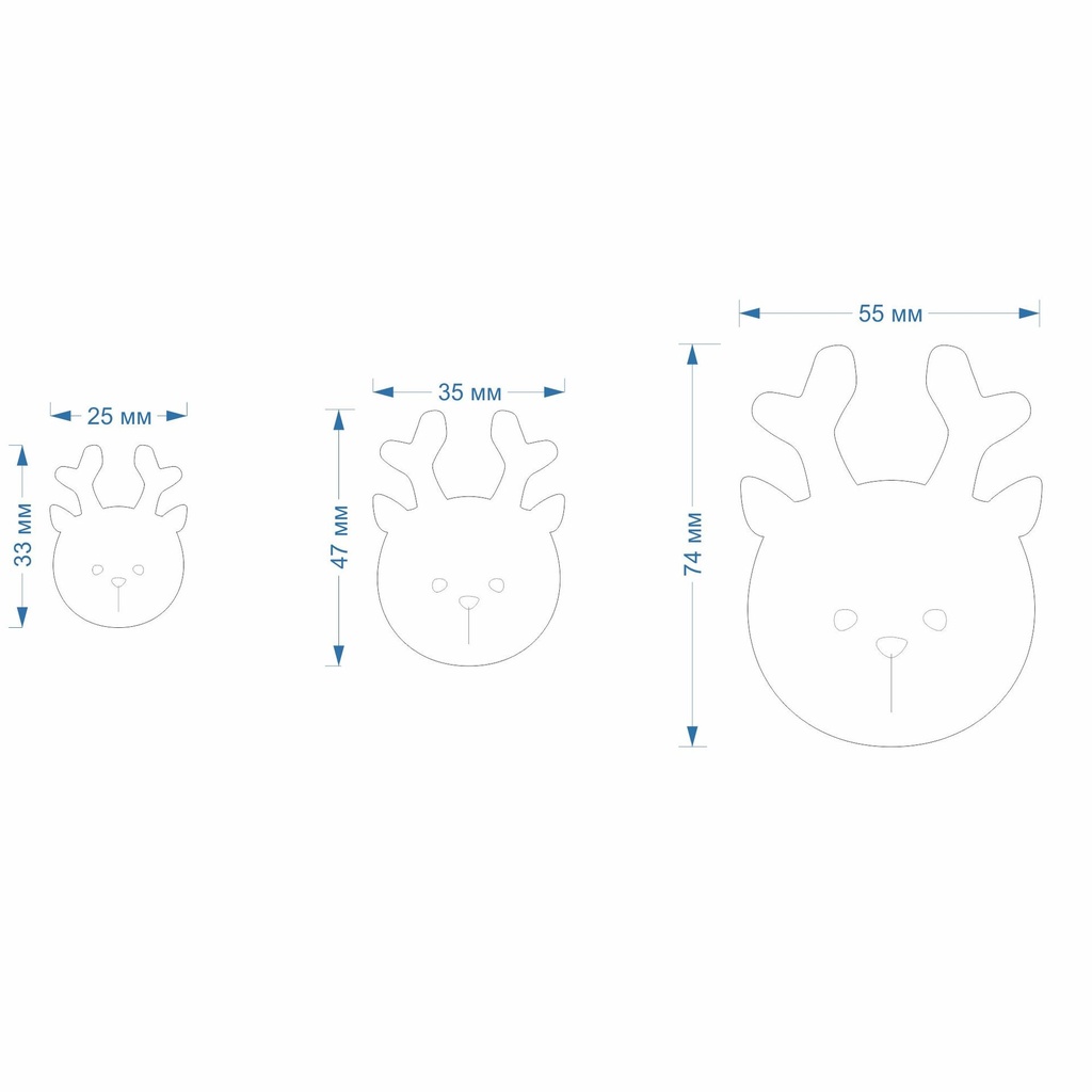 Reindeer, Winter, New Year, 3 Sizes, Digital STL File For 3D Printing, Polymer Clay Cutter, Earrings, Cookie, sharp, strong edge