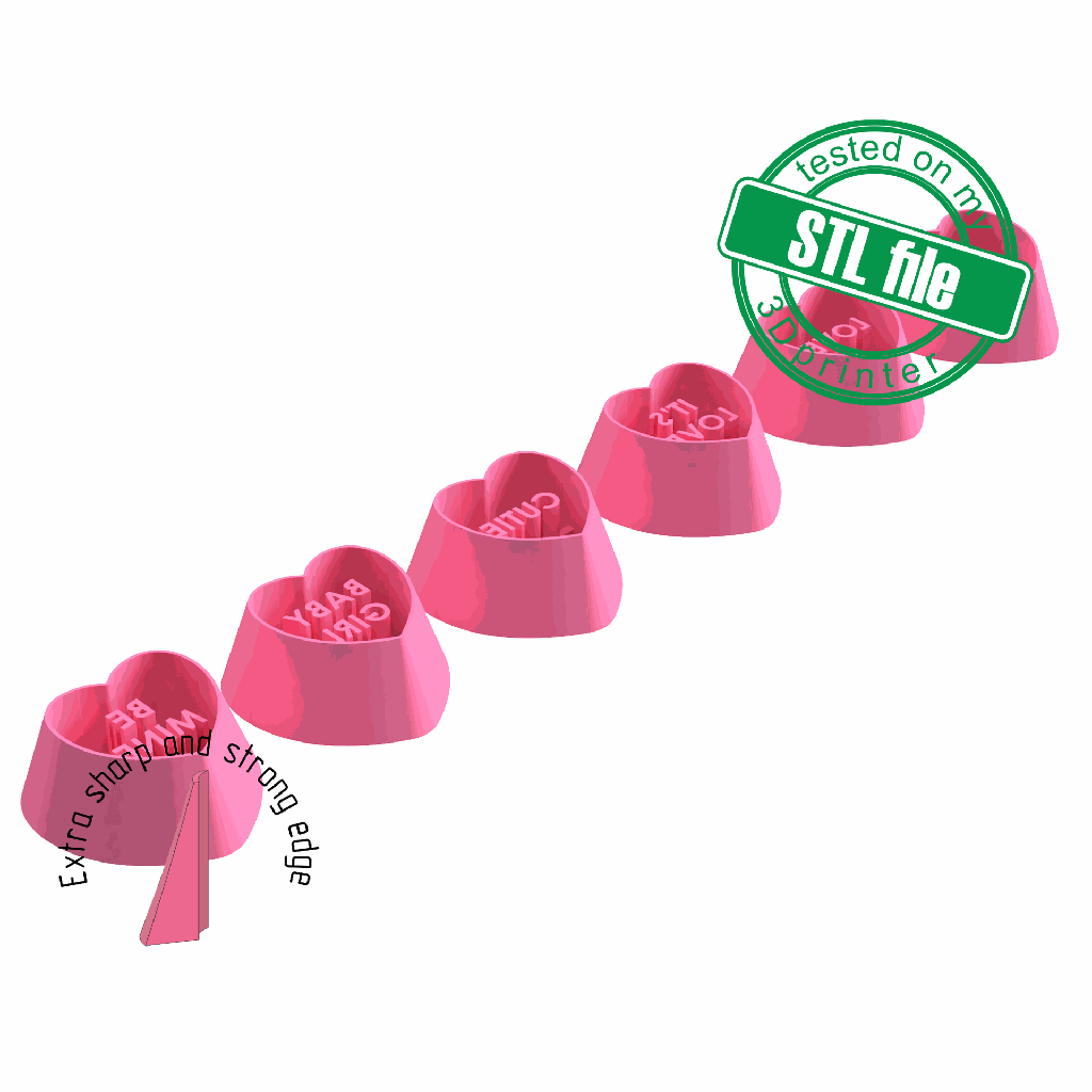 Valentine Heart stamps, Conversation #3, 6 designs, Digital STL File For 3D Printing, Polymer Clay Cutter, Earrings,Cookie,sharp,strong edge