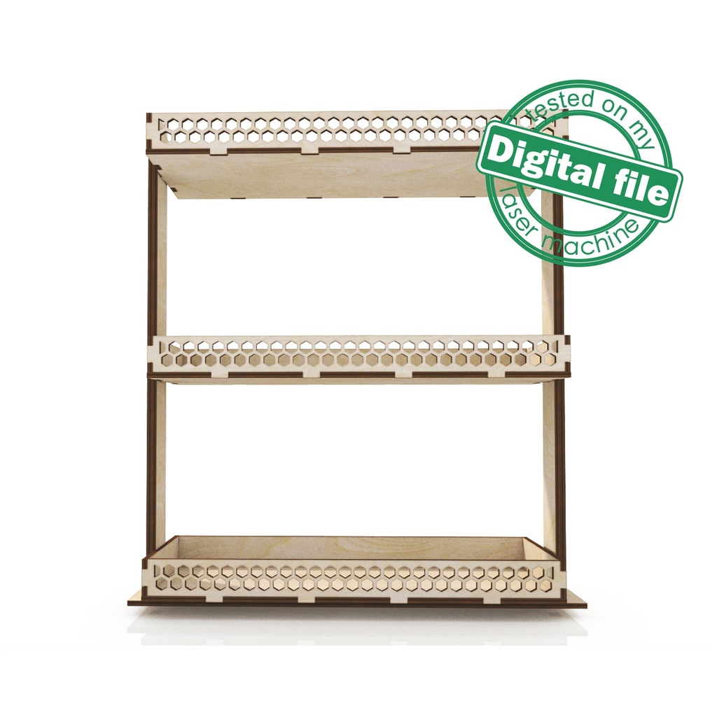 SVG, DXF, PDF Laser cut files Tiered Tray, Farmhouse Rectangular Open top 3-Shelf Tiered Tray, Glowforge ready, Material thickness 3.2 mm
