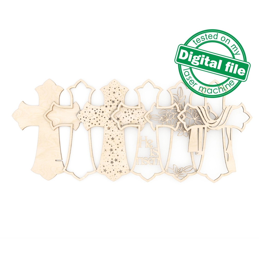 DXF, SVG files for laser Light Cross He is risen, Nativity scene baby jesus, Christmas Ornament, Glowforge, Layered Ornament pattern