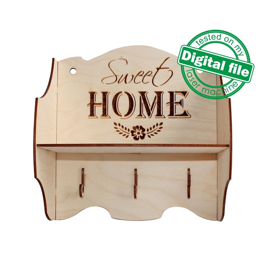 DXF, SVG files for laser Vintage Kitchen Shelf Sweet Home, CNC Router, Engraved pattern French, Two different material thickness 3.2/6.4 mm