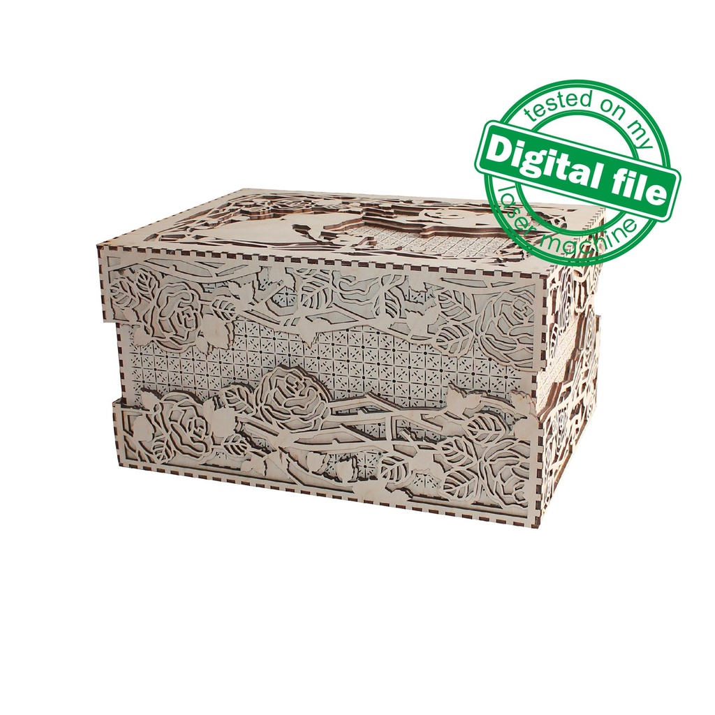 DXF, SVG files for laser Multilayered Big box Alice in Wonderland, roses, Cheshire cat, Gift Box, Glowforge ready, Material 1/8'' (3.2 mm)