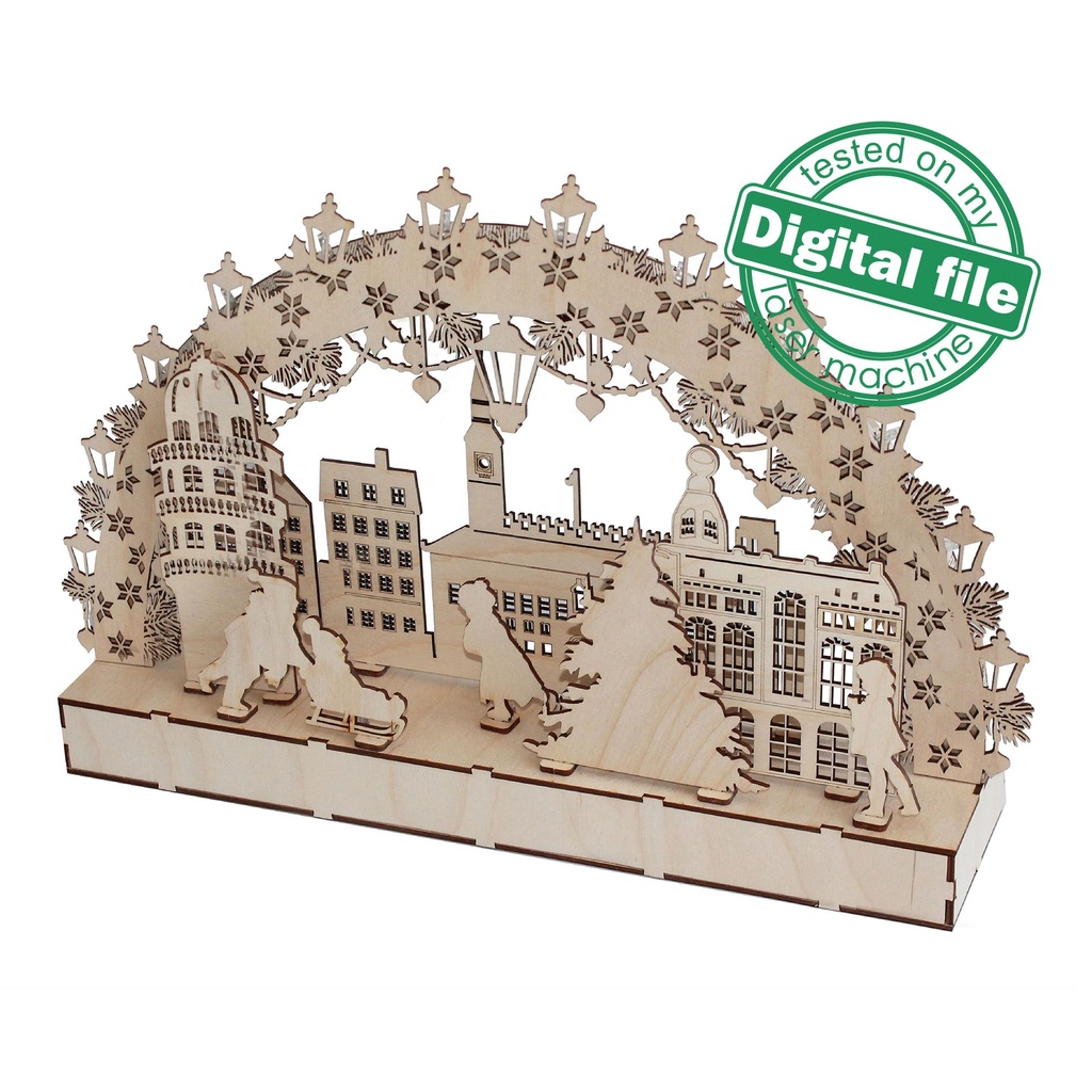 DXF file for laser Large Wooden Decoration Electrically Illuminated Light Arch,Wood Schwibbogen, Centerpiece, Light-up Christmas, SVG, PDF