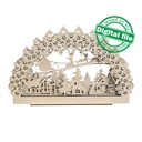 DXF, SVG file for laser Electrically Illuminated Light Arch, Schwibbogen, Centerpiece, Multilayered Ornament, Winter Forest, flying reindeer