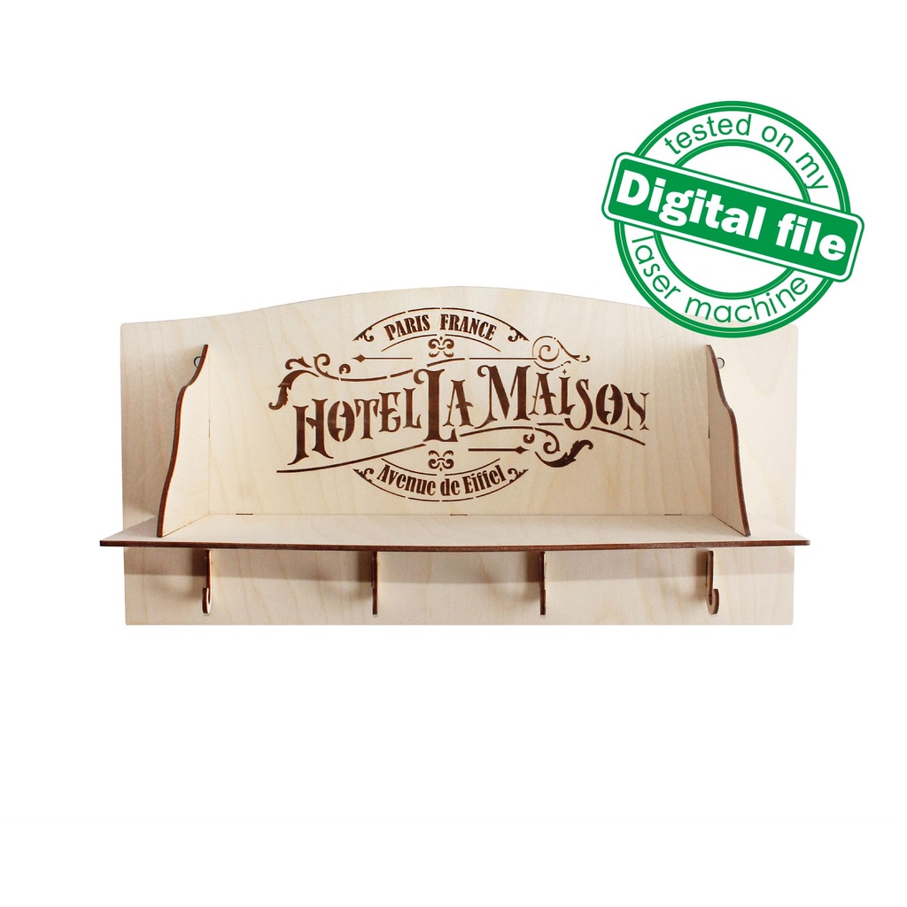 DXF, SVG files for laser Vintage Kitchen Shelf Hotel La Maison, CNC Router, Engraved pattern, Two different material thickness 3.2/6.4 mm