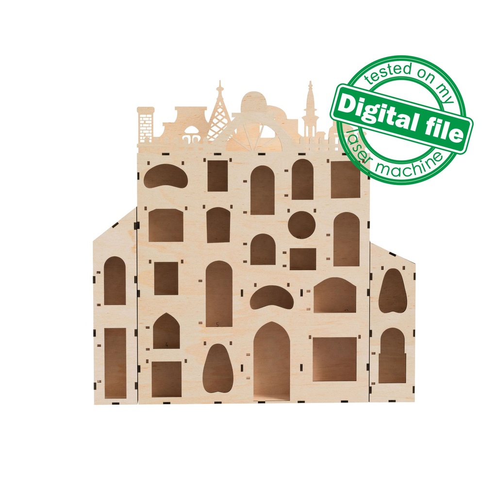 DXF, SVG file for laser Advent calendar 20 or 24 different windows, Fancy shutters, fabulous house, Material thickness 3.2 mm (1/8 inch)