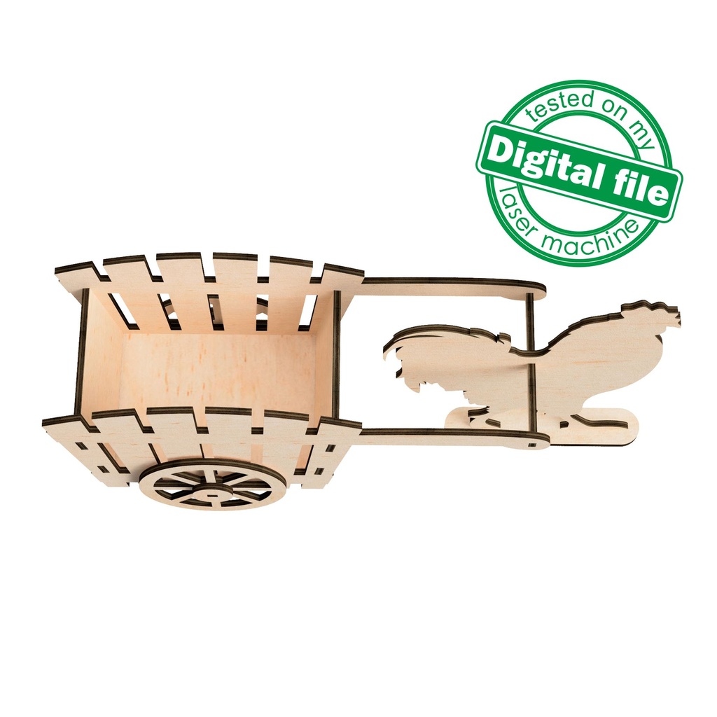 DXF, SVG Files for Laser Easter Decor, Rooster Pulling a Cart, Egg Hunt, Vector Projects, Glowforge, Material Thickness 1/8" (3.2mm)