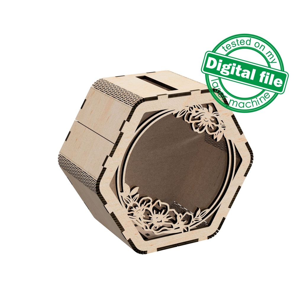 DXF, SVG files for cutting Piggy bank, personalized money box, Travel fund, Nursery decor, Laser or plotter, Two Material 1/8''(3mm) and 2mm