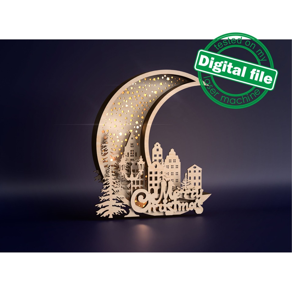 DXF, SVG files for laser Light-Up Christmas Ornament, winter forest, scandinavian houses,merry christmas, street lamp, Tree, Layered pattern