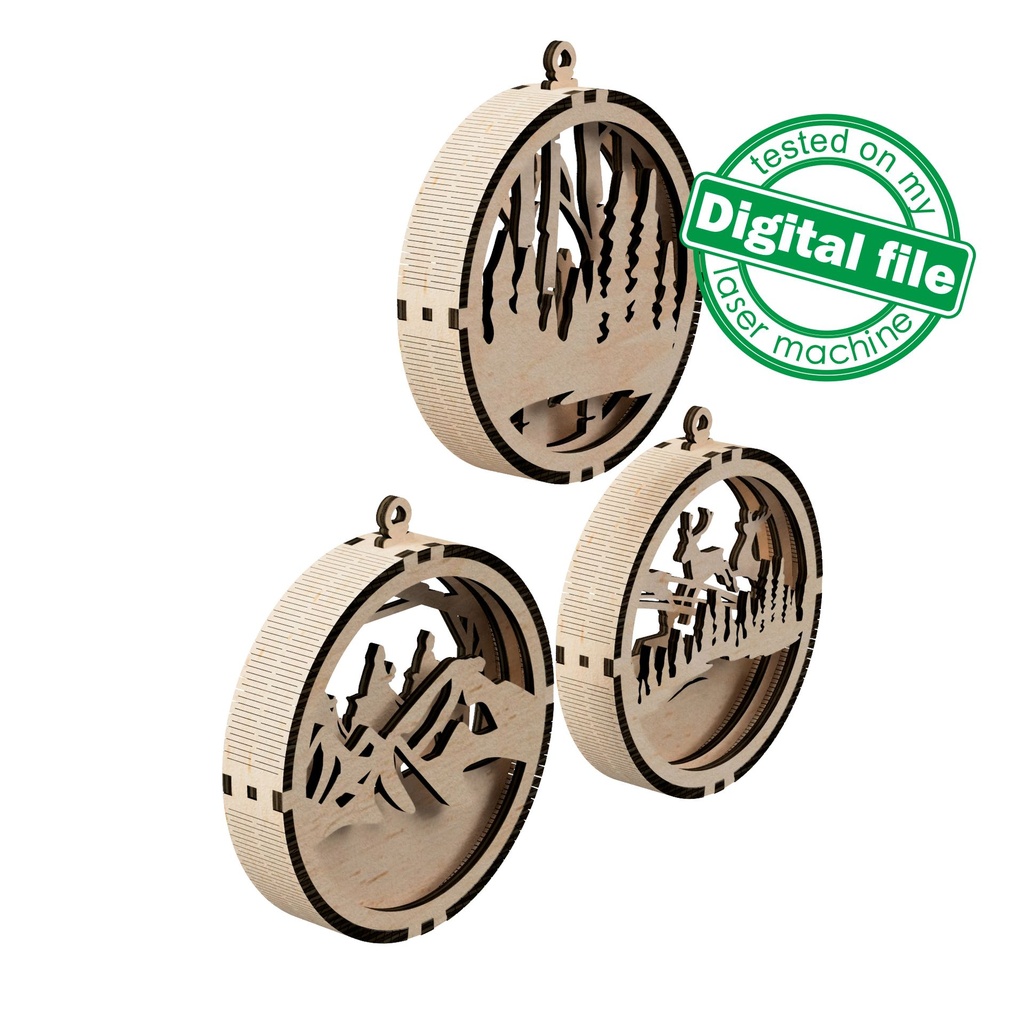 DXF, SVG files for cutting, 3D Christmas Tree Ornament, Winter forest, Old Village, Flying Reindeer, Star of Bethlehem,Baby Jesus,Holy Night