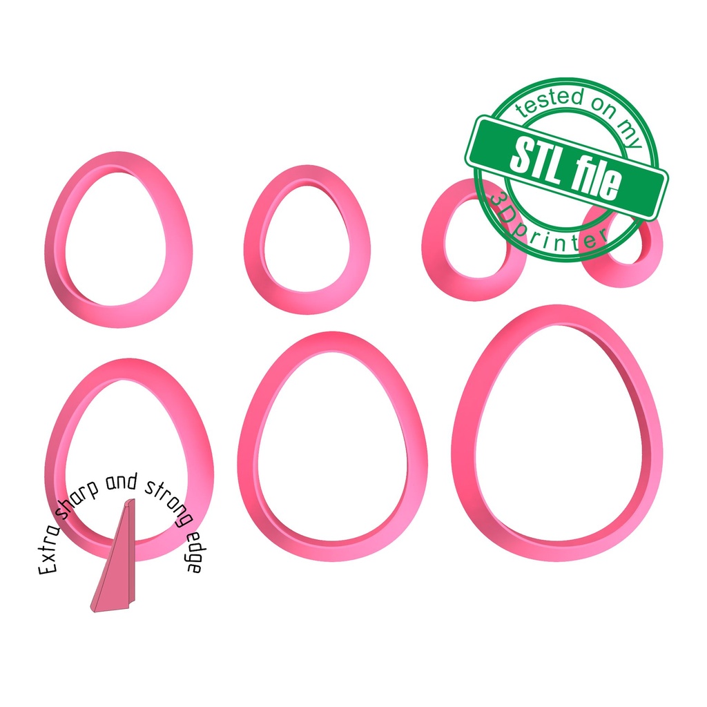 Basic Shapes Hearts, Soft drop, egg, 7 Sizes, Digital STL File For 3D Printing, Polymer Clay Cutter, St Valentine, 5 different designs (copy)