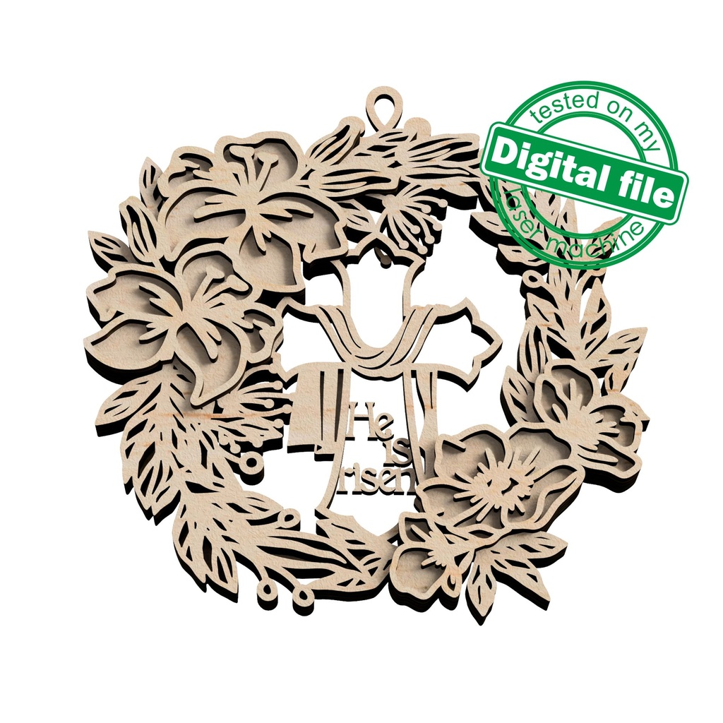 DXF, SVG files for laser Layered Wreath, Religious Easter, Spring Decor, Cross, Lilies, Rosehip Flowers, Door sign,material of any thickness