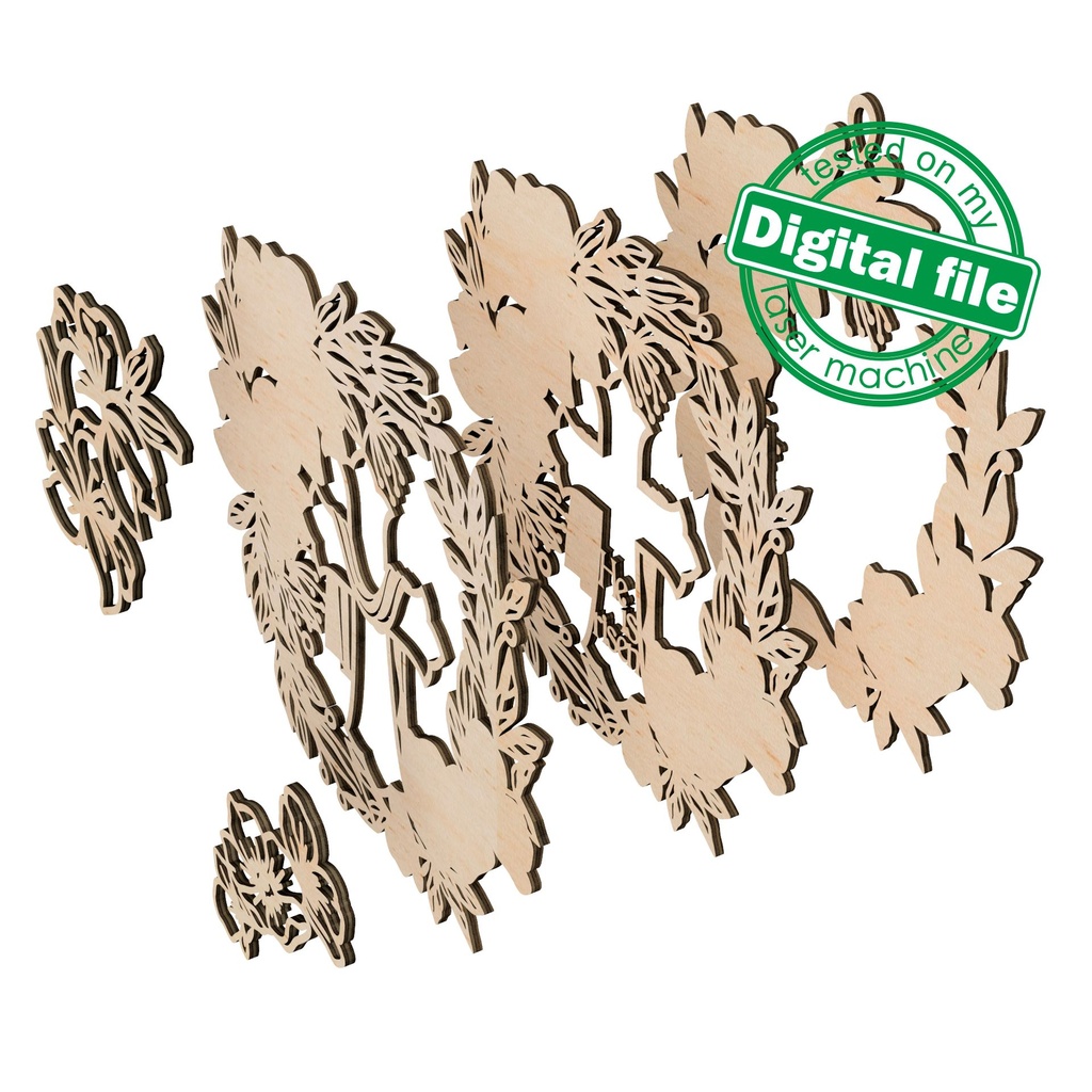 DXF, SVG files for laser Layered Wreath, Religious Easter, Spring Decor, Cross, Lilies, Rosehip Flowers, Door sign,material of any thickness