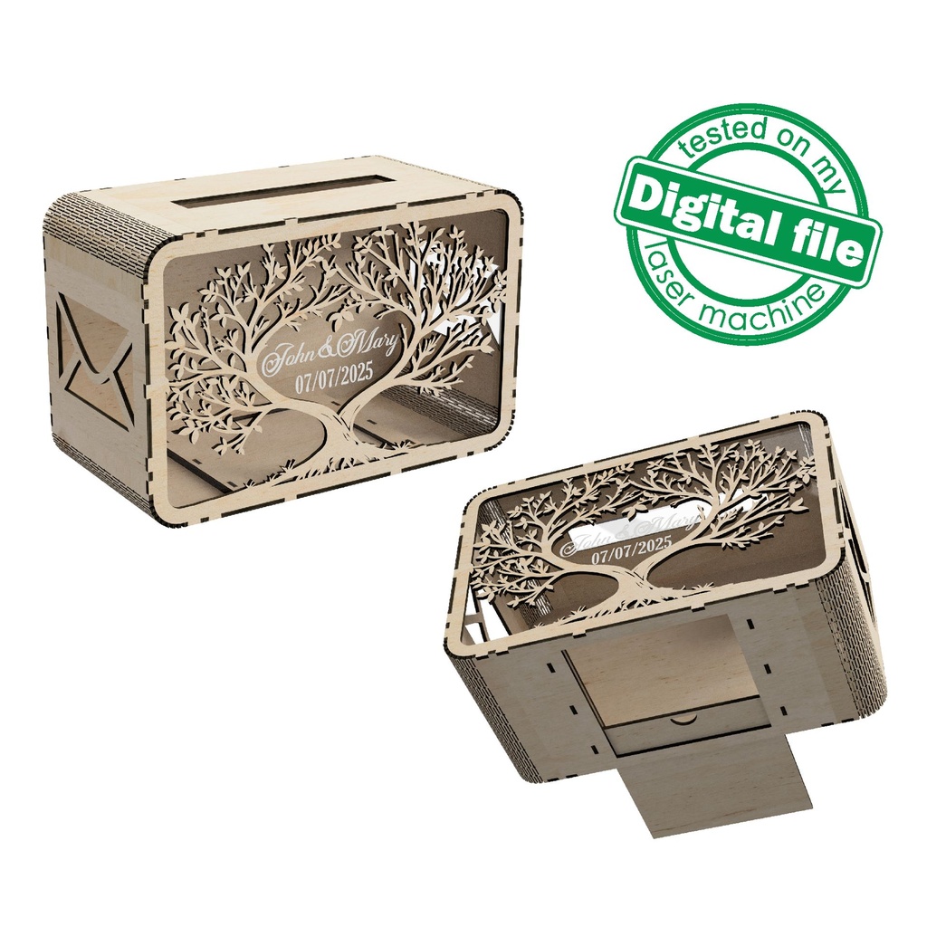DXF, SVG files for laser cutting Wedding card box, Family tree, money box, Engagement Box, Wedding Decor, Piggy bank, Material 1/8''(3.2 mm)