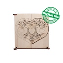 DXF, SVG files for laser hinged lid box, flower heart, love doves, bridesmaid gift, february 14, valentines day, memorable gifts, engagement