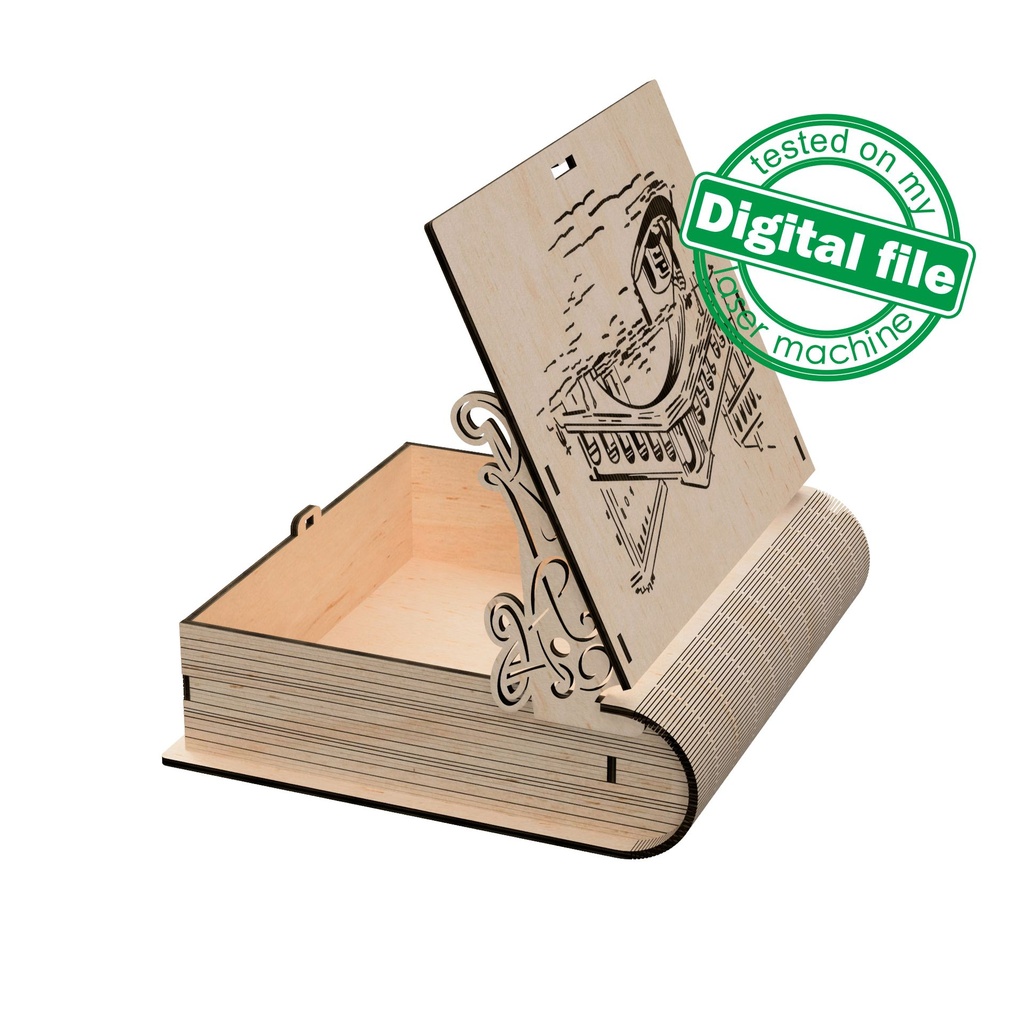 DXF, SVG files for laser Gift Book box Italy, flexible plywood, Living hinge, engraved pattern, decorative corbel, Material 1/8'' (3.2 mm)