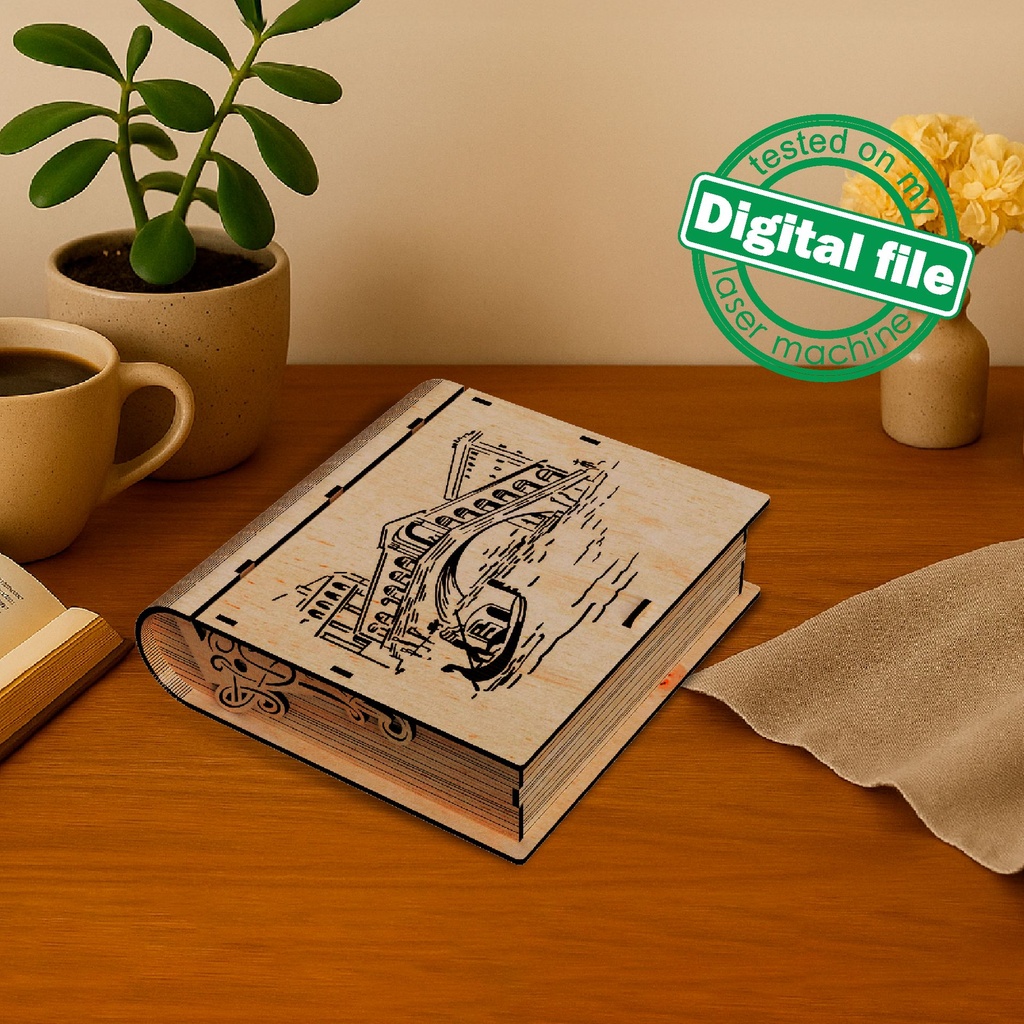 DXF, SVG files for laser Gift Book box Italy, flexible plywood, Living hinge, engraved pattern, decorative corbel, Material 1/8'' (3.2 mm)