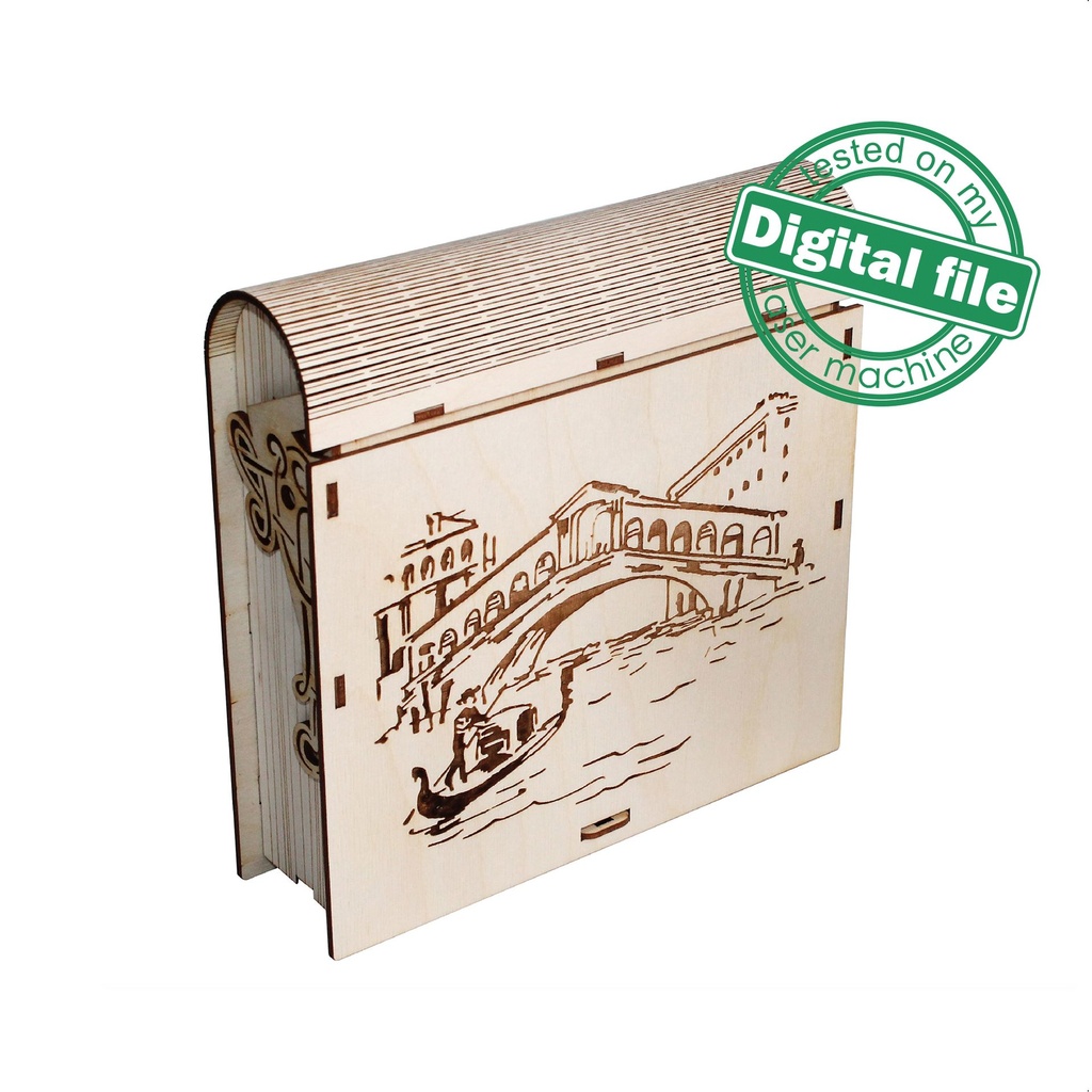 DXF, SVG files for laser Gift Book box Italy, flexible plywood, Living hinge, engraved pattern, decorative corbel, Material 1/8'' (3.2 mm)