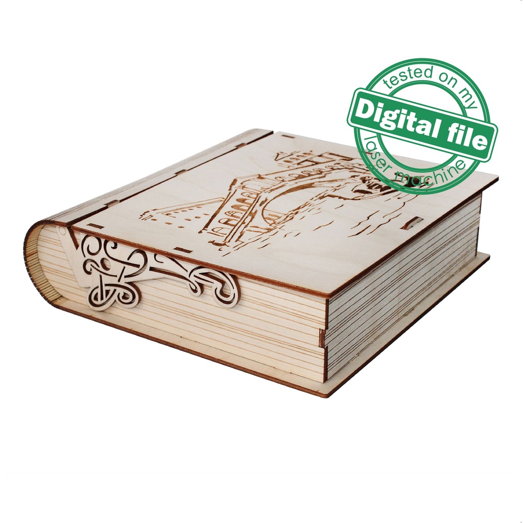 DXF, SVG files for laser Gift Book box Italy, flexible plywood, Living hinge, engraved pattern, decorative corbel, Material 1/8'' (3.2 mm)