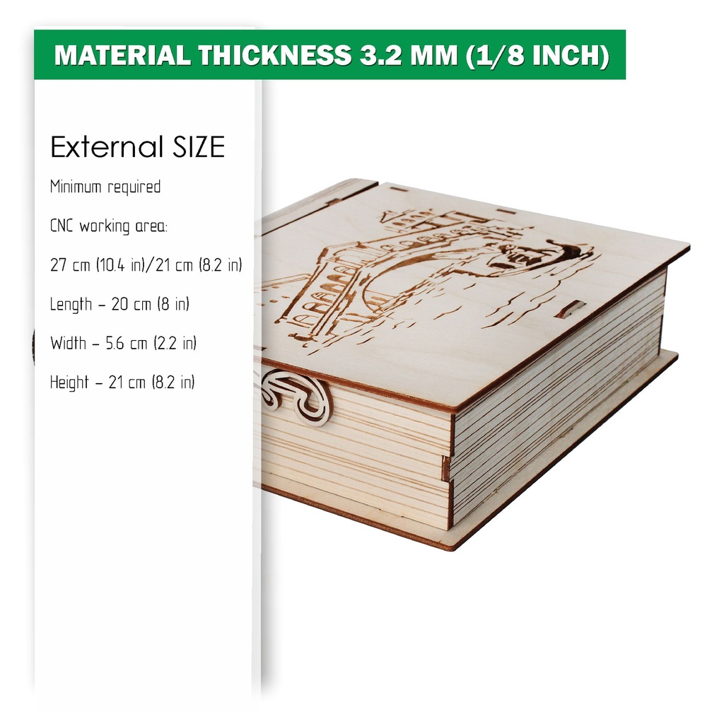 DXF, SVG files for laser Gift Book box Italy, flexible plywood, Living hinge, engraved pattern, decorative corbel, Material 1/8'' (3.2 mm)