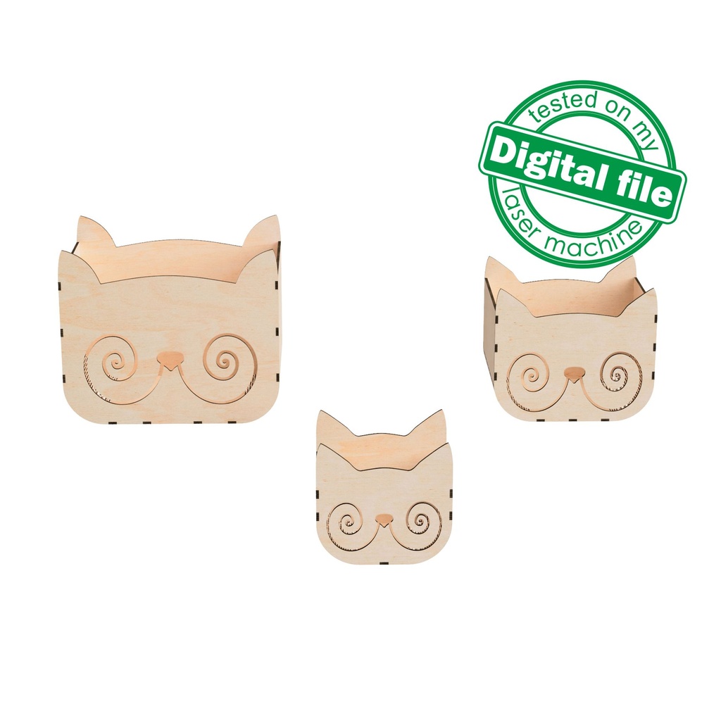 DXF, SVG files for laser Crochet Storage Box, Knitting Yarn Box,Cat face shape, 3 different sizes, Mother's day gift,Material 1/8'' (3.2 mm)