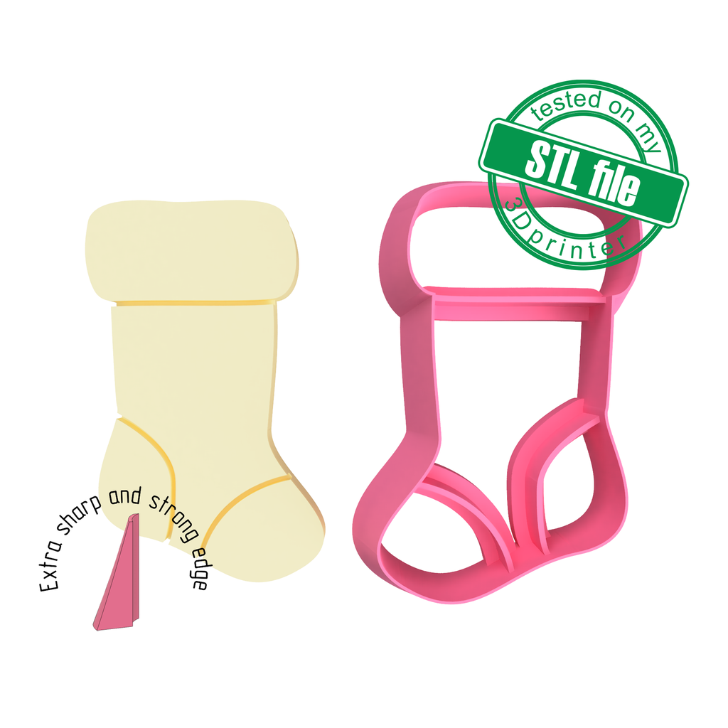 Сhristmas stocking, Winter, New Year, 3 Sizes, Digital STL File For 3D Printing, Polymer Clay Cutter, Earrings, Cookie, sharp, strong edge