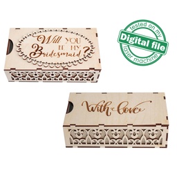 [00185371] DXF, SVG files for laser Wedding chocolate gift box Will your be my Bridesmaid, Two different designs, Material thickness 1/8 inch (3.2 mm)